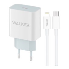 Сетевое зарядное устройство Walker WH-39 Apple iPhone SE 2022, iPhone 14 Pro Max, iPhone 14 Plus, iPhone 14 Pro, iPhone 14, iPhone 13 Pro, iPhone 13 Mini, iPhone 13, iPhone 13 Pro Max, iPhone 12 Mini, iPhone 12 Pro Max, с кабелем, Lightning, 3.0 A, Белый