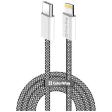 USB кабель ColorWay CW-CBPDCL068-BK Apple iPhone SE 2022, iPhone 14 Pro Max, iPhone 14 Plus, iPhone 14 Pro, iPhone 14, iPhone 13 Pro, iPhone 13 Mini, iPhone 13, iPhone 13 Pro Max, iPhone 12 Mini, iPhone 12 Pro Max, Lightning, 2.0 м., Черный