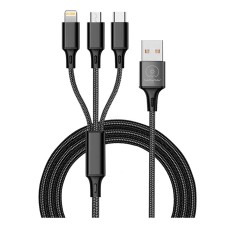 USB кабель WUW X208 Apple iPhone SE 2022, iPhone 14 Pro Max, iPhone 14 Plus, iPhone 14 Pro, iPhone 14, iPhone 13 Pro, iPhone 13 Mini, iPhone 13, iPhone 13 Pro Max, iPhone 12 Mini, iPhone 12 Pro Max, Lightning, Type-C, MicroUSB, 1.0 м., Черный