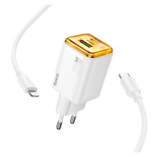 Сетевое зарядное устройство Hoco N52 Monsoon Apple iPhone SE 2022, iPhone 14 Pro Max, iPhone 14 Plus, iPhone 14 Pro, iPhone 14, iPhone 13 Pro, iPhone 13 Mini, iPhone 13, iPhone 13 Pro Max, iPhone 12 Mini, iPhone 12 Pro Max, iPhone 12 Pro, с кабелем, Light
