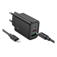 Сетевое зарядное устройство Hoco N63 Gentle Apple iPhone SE 2022, iPhone 14 Pro Max, iPhone 14 Plus, iPhone 14 Pro, iPhone 14, iPhone 13 Pro, iPhone 13 Mini, iPhone 13, iPhone 13 Pro Max, iPhone 12 Mini, iPhone 12 Pro Max, iPhone 12 Pro, с кабелем, Lightn