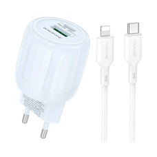 Мережевий зарядний пристрій Borofone BA93A Lustrous Apple iPhone SE 2022, iPhone 14 Pro Max, iPhone 14 Plus, iPhone 14 Pro, iPhone 14, iPhone 13 Pro, iPhone 13 Mini, iPhone 13, iPhone 13 Pro Max, iPhone 12 Mini, iPhone 12 Pro Max, Lightning, з кабелем, Бл