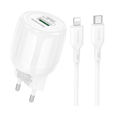 Мережевий зарядний пристрій Borofone BA93A Lustrous Apple iPhone SE 2022, iPhone 14 Pro Max, iPhone 14 Plus, iPhone 14 Pro, iPhone 14, iPhone 13 Pro, iPhone 13 Mini, iPhone 13, iPhone 13 Pro Max, iPhone 12 Mini, iPhone 12 Pro Max, Lightning, з кабелем, Бі
