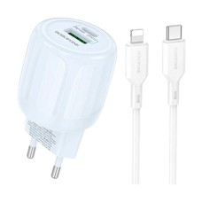Мережевий зарядний пристрій Borofone BA94A Lustrous Apple iPhone SE 2022, iPhone 14 Pro Max, iPhone 14 Plus, iPhone 14 Pro, iPhone 14, iPhone 13 Pro, iPhone 13 Mini, iPhone 13, iPhone 13 Pro Max, iPhone 12 Mini, iPhone 12 Pro Max, Lightning, з кабелем, Бл