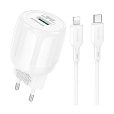 Мережевий зарядний пристрій Borofone BA94A Lustrous Apple iPhone SE 2022, iPhone 14 Pro Max, iPhone 14 Plus, iPhone 14 Pro, iPhone 14, iPhone 13 Pro, iPhone 13 Mini, iPhone 13, iPhone 13 Pro Max, iPhone 12 Mini, iPhone 12 Pro Max, Lightning, з кабелем, Бі