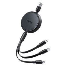 USB кабель Remax RC-C195 Telescopic Apple iPhone SE 2022, iPhone 14 Pro Max, iPhone 14 Plus, iPhone 14 Pro, iPhone 14, iPhone 13 Pro, iPhone 13 Mini, iPhone 13, iPhone 13 Pro Max, iPhone 12 Mini, Type-C, Lightning, MicroUSB, 1.2 м., Чорний