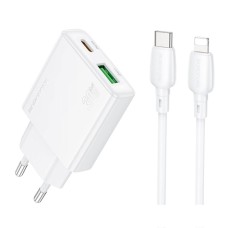 Мережевий зарядний пристрій Borofone BN25 Wish Apple iPhone SE 2022, iPhone 14 Pro Max, iPhone 14 Plus, iPhone 14 Pro, iPhone 14, iPhone 13 Pro, iPhone 13 Mini, iPhone 13, iPhone 13 Pro Max, iPhone 12 Mini, iPhone 12 Pro Max, iPhone 12 Pro, Lightning, з к