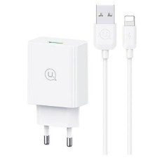 Мережевий зарядний пристрій Usams SCXLTZ03 Apple iPhone SE 2022, iPhone 14 Pro Max, iPhone 14 Plus, iPhone 14 Pro, iPhone 14, iPhone 13 Pro, iPhone 13 Mini, iPhone 13, iPhone 13 Pro Max, iPhone 12 Mini, iPhone 12 Pro Max, iPhone 12 Pro, Lightning, з кабел