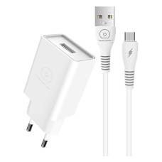 Мережевий зарядний пристрій WUW T82, MicroUSB, з кабелем, Білий