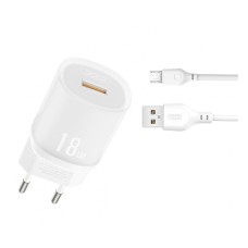 Сетевое зарядное устройство XO L157, с кабелем, MicroUSB, Белый
