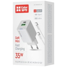 Мережевий зарядний пристрій ColorWay CW-CHS055PDC-WT, Type-C, з кабелем, Білий