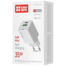 Мережевий зарядний пристрій ColorWay CW-CHS055PD-WT, Білий