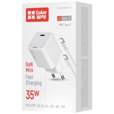 Мережевий зарядний пристрій ColorWay CW-CHS056PDC-WT, Type-C, з кабелем, Білий