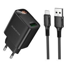 Мережевий зарядний пристрій Borofone BA95A Ilustre, MicroUSB, з кабелем, Чорний