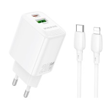 Мережевий зарядний пристрій Borofone BN27 Fuente Apple iPhone SE 2022, iPhone 14 Pro Max, iPhone 14 Plus, iPhone 14 Pro, iPhone 14, iPhone 13 Pro, iPhone 13 Mini, iPhone 13, iPhone 13 Pro Max, iPhone 12 Mini, iPhone 12 Pro Max, Lightning, з кабелем, Білий