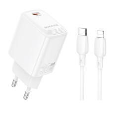 Мережевий зарядний пристрій Borofone BN28 Fuente Apple iPhone SE 2022, iPhone 14 Pro Max, iPhone 14 Plus, iPhone 14 Pro, iPhone 14, iPhone 13 Pro, iPhone 13 Mini, iPhone 13, iPhone 13 Pro Max, iPhone 12 Mini, iPhone 12 Pro Max, Lightning, з кабелем, Білий