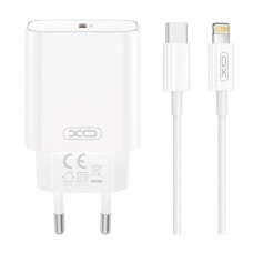Мережевий зарядний пристрій XO CE32 Apple iPhone SE 2022, iPhone 14 Pro Max, iPhone 14 Plus, iPhone 14 Pro, iPhone 14, iPhone 13 Pro, iPhone 13 Mini, iPhone 13, iPhone 13 Pro Max, iPhone 12 Mini, iPhone 12 Pro Max, iPhone 12 Pro, Lightning, з кабелем, Біл
