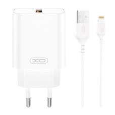 Мережевий зарядний пристрій XO CE33 Apple iPhone SE 2022, iPhone 14 Pro Max, iPhone 14 Plus, iPhone 14 Pro, iPhone 14, iPhone 13 Pro, iPhone 13 Mini, iPhone 13, iPhone 13 Pro Max, iPhone 12 Mini, iPhone 12 Pro Max, iPhone 12 Pro, Lightning, з кабелем, Біл