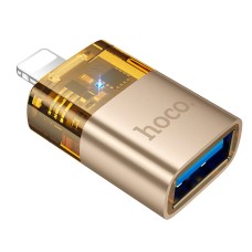 Переходник Hoco UA36 Apple iPhone SE 2022, iPhone 14 Pro Max, iPhone 14 Plus, iPhone 14 Pro, iPhone 14, iPhone 13 Pro, iPhone 13 Mini, iPhone 13, iPhone 13 Pro Max, iPhone 12 Mini, iPhone 12 Pro Max, iPhone 12 Pro, Lightning, USB, Золотой