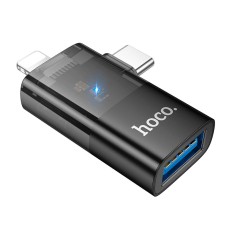 Переходник Hoco UA36E Apple iPhone SE 2022, iPhone 14 Pro Max, iPhone 14 Plus, iPhone 14 Pro, iPhone 14, iPhone 13 Pro, iPhone 13 Mini, iPhone 13, iPhone 13 Pro Max, iPhone 12 Mini, iPhone 12 Pro Max, iPhone 12 Pro, Lightning, Type-C, USB, Черный