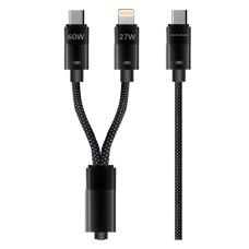 USB кабель WUW X220 Apple iPhone SE 2022, iPhone 14 Pro Max, iPhone 14 Plus, iPhone 14 Pro, iPhone 14, iPhone 13 Pro, iPhone 13 Mini, iPhone 13, iPhone 13 Pro Max, iPhone 12 Mini, iPhone 12 Pro Max, Lightning, Type-C, 1.2 м., Черный