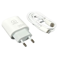 Мережевий зарядний пристрій WUW T86 Apple iPhone SE 2022, iPhone 14 Pro Max, iPhone 14 Plus, iPhone 14 Pro, iPhone 14, iPhone 13 Pro, iPhone 13 Mini, iPhone 13, iPhone 13 Pro Max, iPhone 12 Mini, iPhone 12 Pro Max, iPhone 12 Pro, Lightning, з кабелем, Біл