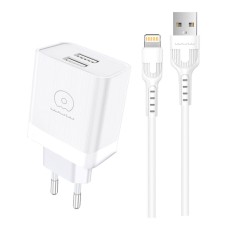Мережевий зарядний пристрій WUW T92 Apple iPhone SE 2022, iPhone 14 Pro Max, iPhone 14 Plus, iPhone 14 Pro, iPhone 14, iPhone 13 Pro, iPhone 13 Mini, iPhone 13, iPhone 13 Pro Max, iPhone 12 Mini, iPhone 12 Pro Max, iPhone 12 Pro, Lightning, з кабелем, Біл