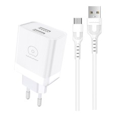 Мережевий зарядний пристрій WUW T92, MicroUSB, з кабелем, Білий