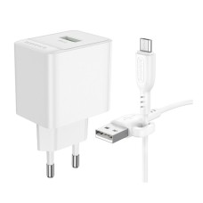 Мережевий зарядний пристрій Borofone BAS12A Erudite, MicroUSB, з кабелем, Білий
