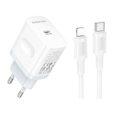Мережевий зарядний пристрій Borofone BA99A Breeze Apple iPhone SE 2022, iPhone 14 Pro Max, iPhone 14 Plus, iPhone 14 Pro, iPhone 14, iPhone 13 Pro, iPhone 13 Mini, iPhone 13, iPhone 13 Pro Max, iPhone 12 Mini, iPhone 12 Pro Max, Lightning, з кабелем, Біли