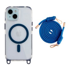 Чехол Apple iPhone 15, Lanyard, MagSafe, Indigo Blue, Синий