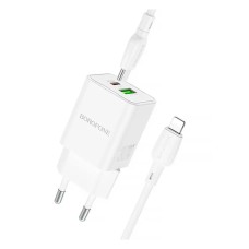 Мережевий зарядний пристрій Borofone BN14 Royal Apple iPhone SE 2022, iPhone 14 Pro Max, iPhone 14 Plus, iPhone 14 Pro, iPhone 14, iPhone 13 Pro, iPhone 13 Mini, iPhone 13, iPhone 13 Pro Max, iPhone 12 Mini, iPhone 12 Pro Max, Lightning, з кабелем, Білий