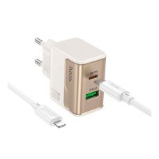 Мережевий зарядний пристрій Hoco CS73A Star Speed Apple iPhone SE 2022, iPhone 14 Pro Max, iPhone 14 Plus, iPhone 14 Pro, iPhone 14, iPhone 13 Pro, iPhone 13 Mini, iPhone 13, iPhone 13 Pro Max, iPhone 12 Mini, iPhone 12 Pro Max, Lightning, з кабелем, Біли