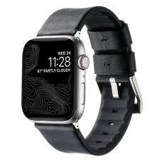 Ремінець Apple Watch 38, Watch 40, Leather Silicone, Black Silver, Чорний