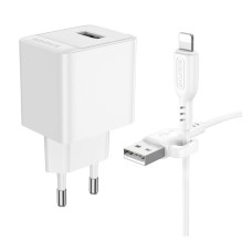 Мережевий зарядний пристрій Borofone BAS11A Erudite Apple iPhone SE 2022, iPhone 14 Pro Max, iPhone 14 Plus, iPhone 14 Pro, iPhone 14, iPhone 13 Pro, iPhone 13 Mini, iPhone 13, iPhone 13 Pro Max, iPhone 12 Mini, iPhone 12 Pro Max, Lightning, з кабелем, Бі