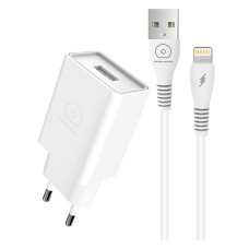 Мережевий зарядний пристрій WUW T82 Apple iPhone SE 2022, iPhone 14 Pro Max, iPhone 14 Plus, iPhone 14 Pro, iPhone 14, iPhone 13 Pro, iPhone 13 Mini, iPhone 13, iPhone 13 Pro Max, iPhone 12 Mini, iPhone 12 Pro Max, iPhone 12 Pro, Lightning, з кабелем, Біл