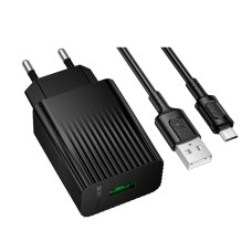 Мережевий зарядний пристрій Borofone BAS72A Source, MicroUSB, з кабелем, Чорний