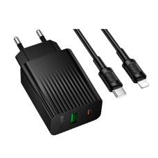 Мережевий зарядний пристрій Borofone BAS74A Source Apple iPhone SE 2022, iPhone 14 Pro Max, iPhone 14 Plus, iPhone 14 Pro, iPhone 14, iPhone 13 Pro, iPhone 13 Mini, iPhone 13, iPhone 13 Pro Max, iPhone 12 Mini, iPhone 12 Pro Max, Lightning, з кабелем, Чор