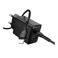Сетевое зарядное устройство Hoco N69 Nuevo Apple iPhone SE 2022, iPhone 14 Pro Max, iPhone 14 Plus, iPhone 14 Pro, iPhone 14, iPhone 13 Pro, iPhone 13 Mini, iPhone 13, iPhone 13 Pro Max, iPhone 12 Mini, iPhone 12 Pro Max, iPhone 12 Pro, с кабелем, Lightni