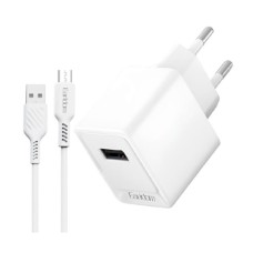Сетевое зарядное устройство Earldom ES-EU43M, с кабелем, MicroUSB, Белый