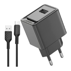 Сетевое зарядное устройство Earldom ES-EU43M, с кабелем, MicroUSB, Черный