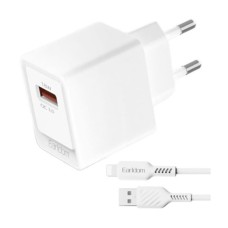 Мережевий зарядний пристрій Earldom ES-EU45L Apple iPhone SE 2022, iPhone 14 Pro Max, iPhone 14 Plus, iPhone 14 Pro, iPhone 14, iPhone 13 Pro, iPhone 13 Mini, iPhone 13, iPhone 13 Pro Max, iPhone 12 Mini, iPhone 12 Pro Max, iPhone 12 Pro, Lightning, з каб