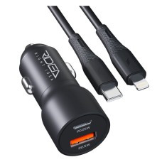 Автомобильное зарядное устройство Ridea RCC-47115 QPow Pro Apple iPhone SE 2022,iPhone 14 Pro Max,iPhone 14 Plus,iPhone 14 Pro,iPhone 14,iPhone 13 Pro,iPhone 13 Mini,iPhone 13,iPhone 13 Pro Max,iPhone 12 Mini,iPhone 12 Pro Max, С кабелем, Lightning, Черны