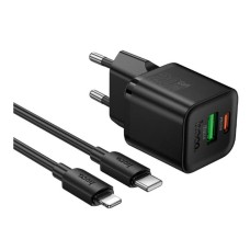 Мережевий зарядний пристрій Hoco N65 Apple iPhone SE 2022, iPhone 14 Pro Max, iPhone 14 Plus, iPhone 14 Pro, iPhone 14, iPhone 13 Pro, iPhone 13 Mini, iPhone 13, iPhone 13 Pro Max, iPhone 12 Mini, iPhone 12 Pro Max, iPhone 12 Pro, Lightning, з кабелем, Чо