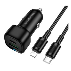 Автомобильное зарядное устройство Borofone BZ34B Cloud Apple iPhone SE 2022,iPhone 14 Pro Max,iPhone 14 Plus,iPhone 14 Pro,iPhone 14,iPhone 13 Pro,iPhone 13 Mini,iPhone 13,iPhone 13 Pro Max,iPhone 12 Mini,iPhone 12 Pro Max, С кабелем, Lightning, Черный