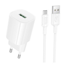 Мережевий зарядний пристрій Borofone BA102A Pudding, MicroUSB, з кабелем, Білий