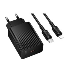 Мережевий зарядний пристрій Borofone BAS75A Source Apple iPhone SE 2022, iPhone 14 Pro Max, iPhone 14 Plus, iPhone 14 Pro, iPhone 14, iPhone 13 Pro, iPhone 13 Mini, iPhone 13, iPhone 13 Pro Max, iPhone 12 Mini, iPhone 12 Pro Max, Lightning, з кабелем, Чор