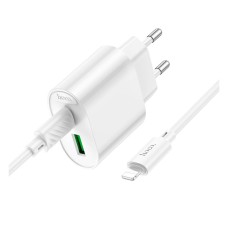 Сетевое зарядное устройство Hoco C109A Fighter Apple iPhone SE 2022, iPhone 14 Pro Max, iPhone 14 Plus, iPhone 14 Pro, iPhone 14, iPhone 13 Pro, iPhone 13 Mini, iPhone 13, iPhone 13 Pro Max, iPhone 12 Mini, iPhone 12 Pro Max, iPhone 12 Pro, с кабелем, Lig