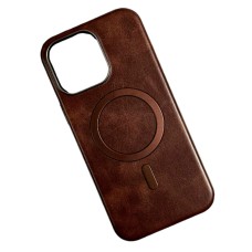 Чохол Apple iPhone 13, Leather Magnetic Metal Frame, MagSafe, Коричневий