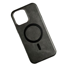 Чохол Apple iPhone 13, Leather Magnetic Metal Frame, MagSafe, Чорний